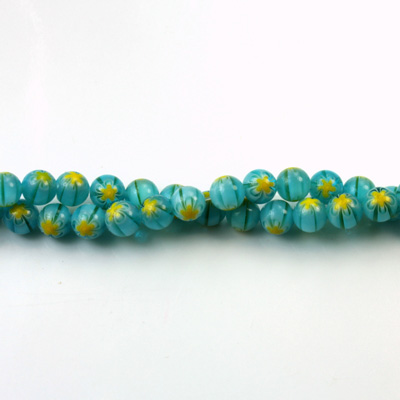 Glass Millefiori Bead - Round 04MM AQUA YELLOW (12)