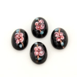 Glass Medium Dome Lampwork Cabochon - Oval 14x10MM PINK ON JET (00555)