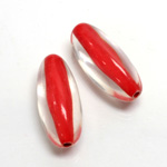 Plastic Bead - Color Lined Smooth Beggar 29x12MM CRYSTAL RED LINE