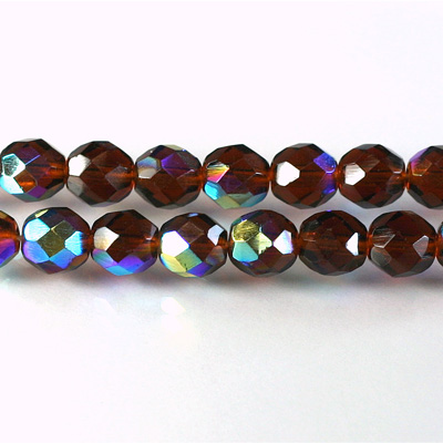 Czech Glass Fire Polish Bead - Round 08MM MADEIRA TOPAZ AB