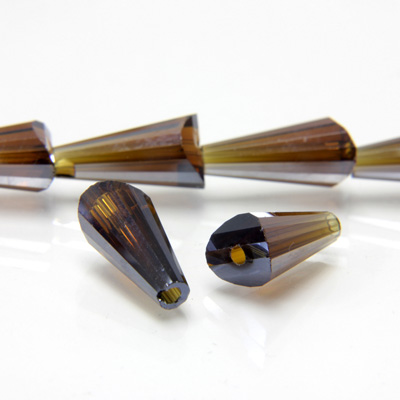 Chinese Cut Crystal Bead - Fancy Cone 12x8MM DARK TOPAZ LUMI COAT