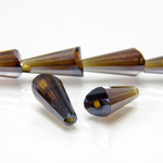 Chinese Cut Crystal Bead - Fancy Cone 12x8MM DARK TOPAZ LUMI COAT
