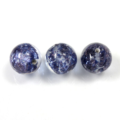 Czech Glass Lampwork Bead - Round 12MM BLUE COPPER SILVER LINE 92187