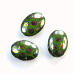 Pressed Glass Peacock Bead - Oval 18x13MM SHINY GREEN