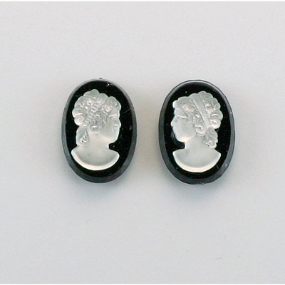 German Plastic Cameo - Woman Oval 14x10MM MATTE CRYSTAL ON JET