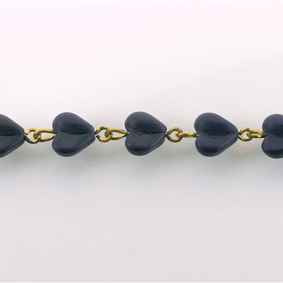 Linked Bead Chain Rosary Style with Glass Pressed Bead - Heart 8MM MATTE BLUE