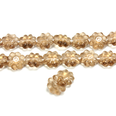 Czech Pressed Glass Engraved Bead - Flower 09MM SMOKE TOPAZ