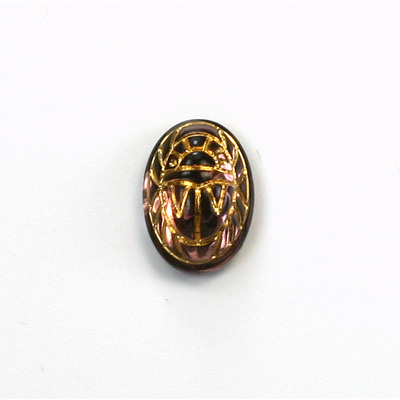 German Glass Flat Back Foiled Scarab with Gold Engraving - 14x10MM LT AMETHYST