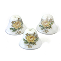 Japanese Glass Bell Beads- Rose Flower Decal  14.5x12.5MM YELLOW ON WHITE (G)