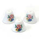 Japanese Glass Bell Beads- Rose Flower Decal  14.5x12.5MM MULTI ON WHITE (A)