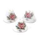 Japanese Glass Bell Beads- Rose Flower Decal  14.5x12.5MM PINK ON WHITE (D)