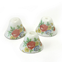Japanese Glass Bell Beads- Rose Flower Decal  14.5x12.5MM MULTI ON WHITE (C)