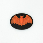 Plastic Cameo - Bat Oval 25x18MM ORANGE ON BLACK
