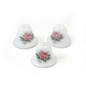 Japanese Glass Bell Beads- Rose Flower Decal  12x10.5MM PINK ON WHITE (D)