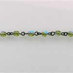 Linked Bead Chain Rosary Style with Glass Fire Polish Bead - Round 4MM OLIVINE AB-JET