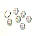 Glass Medium Dome Foiled Cabochon - Coated Oval 08x6MM LT SAPPHIRE AB