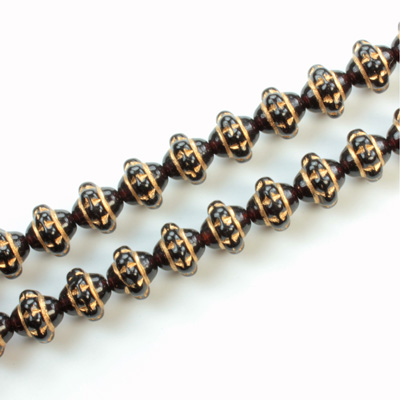 Czech Pressed Glass Engraved Bead - Saturn 08MM GOLD ON GARNET