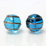Czech Glass Lampwork Bead - Round 18MM COPPER WRAP AQUA