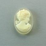 Plastic Cameo - Woman with Bow Oval 25x18MM IVORY ON MATTE CRYSTAL