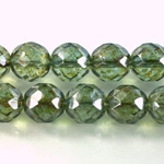 Czech Glass Fire Polish Bead - Round 12MM LUMI COATED GREEN