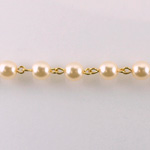 Linked Bead Chain Rosary Style with Glass Pearl Bead - Round 6MM CREME-GOLD