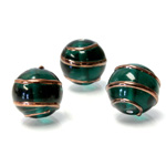 Czech Glass Lampwork Bead - Round 14MM COPPER WRAP EMERALD