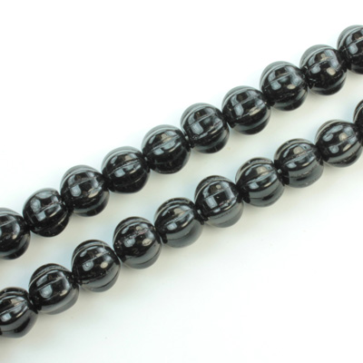 Czech Pressed Glass Bead - Melon Ribbed Round 7MM JET