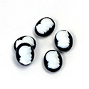 Glass Cameo Warrior Oval 10x8MM  WHITE on JET