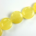 Gemstone Bead - Smooth Round Lentil 18MM Dyed QUARTZ Col. 08 YELLOW