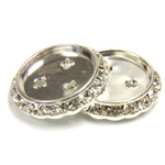 Czech Rhinestone Rondelle Shrag Flat Back Setting - Round 25MM outside w 18mm Recess CRYSTAL-SILVER