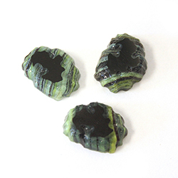 German Glass Nugget Cut Top Cabochon - Baroque 15x12MM GREEN AGATE on JET