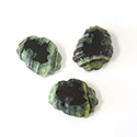 German Glass Nugget Cut Top Cabochon - Baroque 15x12MM GREEN AGATE on JET