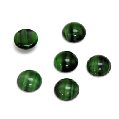 Glass Medium Dome Cabochon - Round 09MM TIGEREYE GREEN