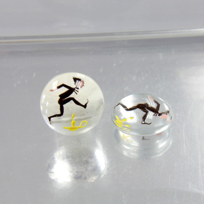 Glass Crystal Painting with Carved Intaglio Jack Be Nimble Round 13MM NATURAL on CRYSTAL