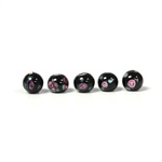 Czech Glass Lampwork Bead - Smooth Round 06MM Flower PINK ON BLACK (40202)