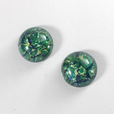 Glass Medium Dome Lampwork Cabochon - Round 15MM GREEN OPAL (02420)