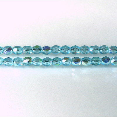 Czech Glass Fire Polish Bead - Round 04MM AQUA AB