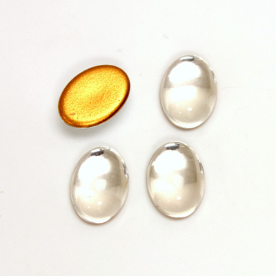 Glass Medium Dome Foiled Cabochon - Oval 14x10MM CRYSTAL