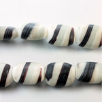Glass Lampwork Bead - Keg Smooth 19x14MM MATTE STRIPE BLACK WHITE