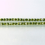 Czech Glass Pearl Faceted Fire Polish Bead - Round 03MM LIME ON BLACK 72183