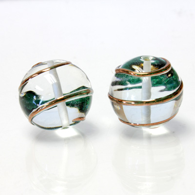 Czech Glass Lampwork Bead - Round 18MM COPPER WRAP CRYSTAL