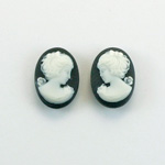 Plastic Cameo - Woman with Bow Oval 14x10MM WHITE ON BLACK