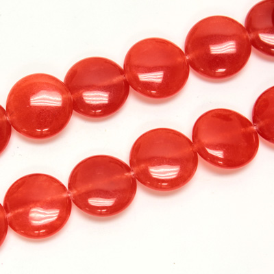 Gemstone Bead - Smooth Round Lentil 15MM Dyed QUARTZ Col. 44 RED