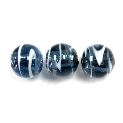 Czech Glass Lampwork Bead - Round 12MM MONTANA WHITE SWIRL SILVER LINE 30385