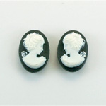 Plastic Cameo - Woman with Bow Oval 18x13MM WHITE ON BLACK