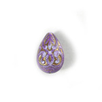 Plastic Engraved Bead - Pear 19x13MM GOLD on LILAC