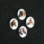 German Plastic Porcelain Decal Painting - Horses Oval 18x13MM ON CHALKWHITE BASE