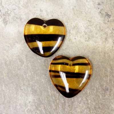 Czech Pressed Glass Pendant - Smooth Puff Heart 15MM TORTOISE