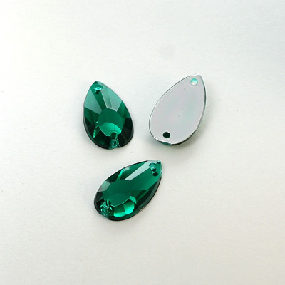 Plastic Flat Back 2-Hole Foiled Sew-On Stone - Pear 16x9MM EMERALD