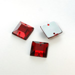 Plastic Flat Back 2-Hole Foiled Sew-On Stone - Square 12MM RUBY